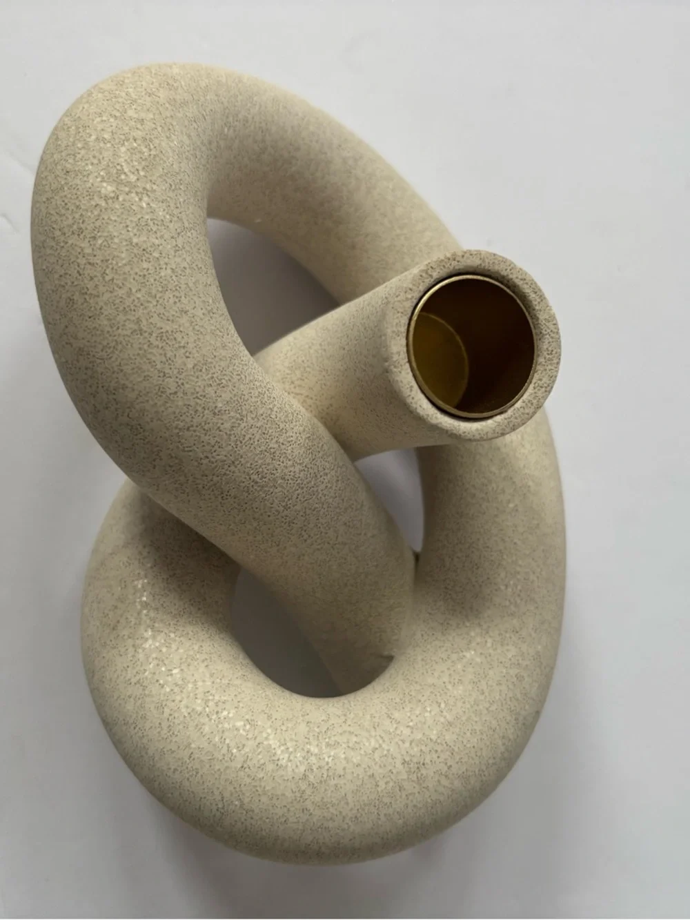 CB2 Asha Speckled Cement Knotted Taper‎ Candle Holder Metal Cap Trendy Heavy